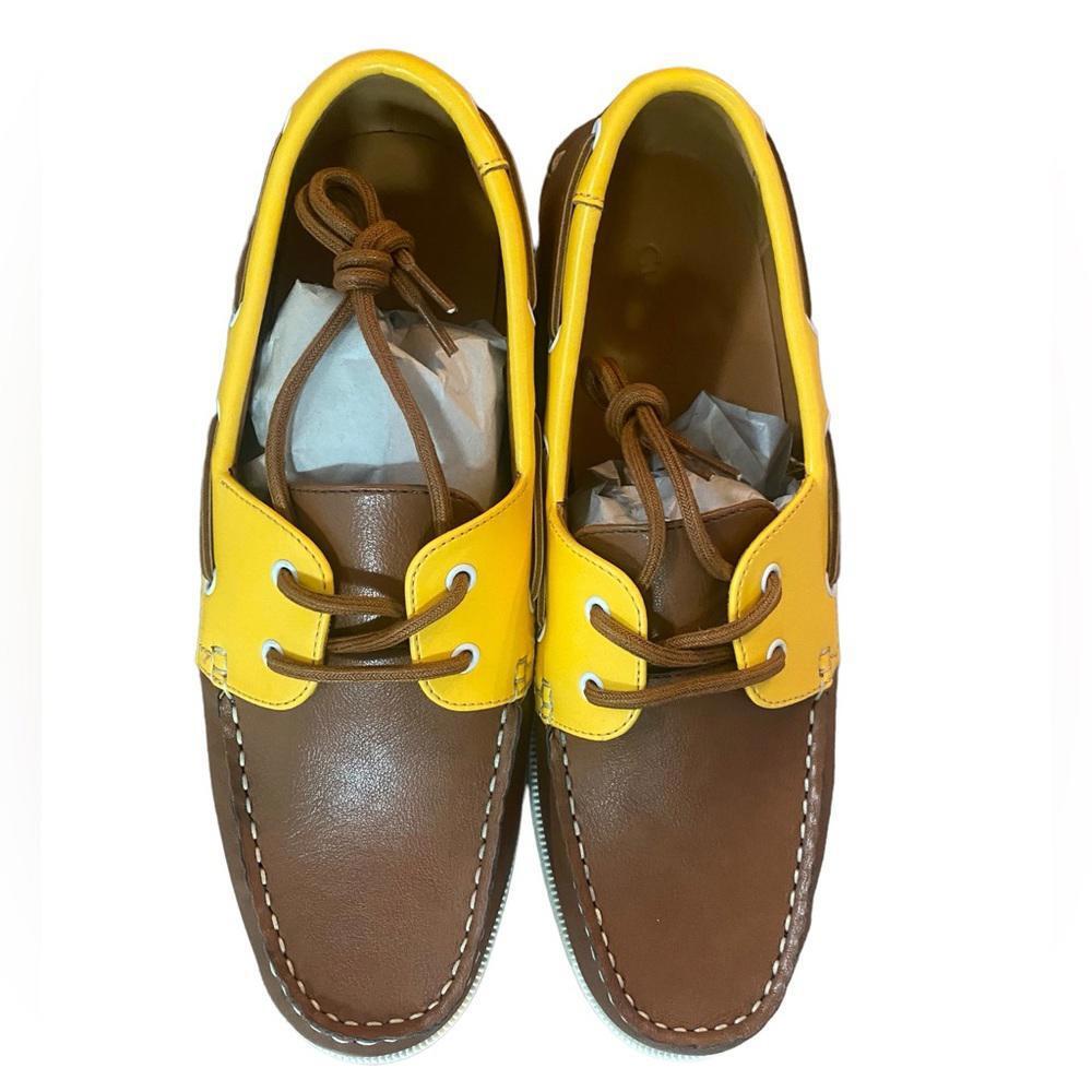 NIB Club Room Men's Elliot Boat Shoes - Yellow Plaid & Brown - Size 10.5